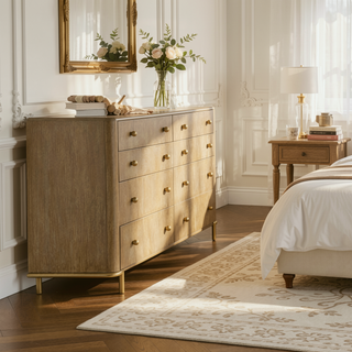 Sunvega Stevie Sand Wash Rectangular 8-Drawer Dresser with Metal Bases and Felt-Lined Drawers