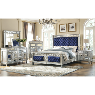 Sunvega Mirrored Finish Nightstand with 2 Storage Drawers and Wooden Frame