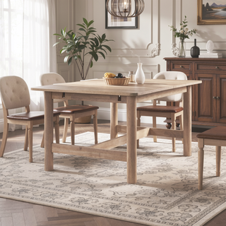 Sunvega Light Brown Oak Veneer Extendable Dining Table with Leaf for Six