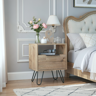 Sunvega Vienna Nightstand with Single Door Cabinet and Two Shelves