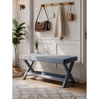 Sunvega Mid-Century Modern Velvet Upholstered Accent Bench with X-Crossed Legs
