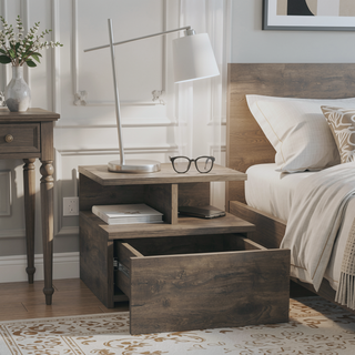 Sunvega Floating Nightstand with Large Drawer and Multiple Shelves for Storage or Decor