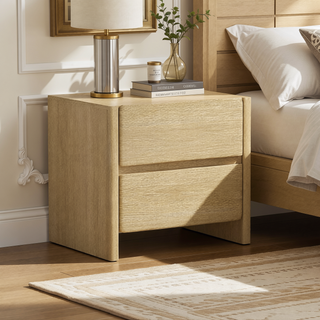 Sunvega Modern Oak Nightstand with Two Spacious Drawers for Bedroom