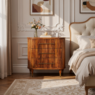 Sunvega Solid Wood Emerson Ribbed 3-Drawer Chest with Antique Brass Handles
