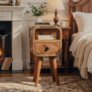 Sunvega Ultra-Compact Solid Mango Wood Nightstand with Drawer and Open Slot