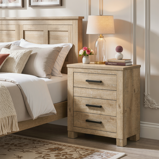 Sunvega Weathered Oak Finish Five-Drawer Chest with Bronze Handles for Bedroom