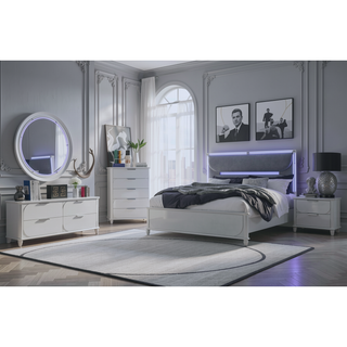 Sunvega Sleek Silver Tone Nightstand with Spacious Drawers and Textured Fronts