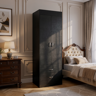 Sunvega Light Gray 2-Door Armoire with Spacious Drawers and Integrated Hanging Rod