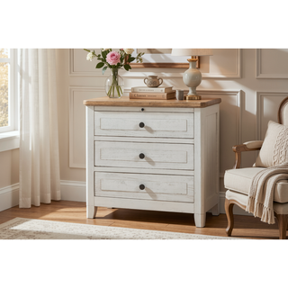 Sunvega Cement and Sand Mindi Veneer Nightstand with USB Ports and Three Drawers