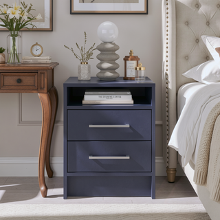 Sunvega Modern Nightstand with Two Spacious Drawers and Metal Handles for Bedroom