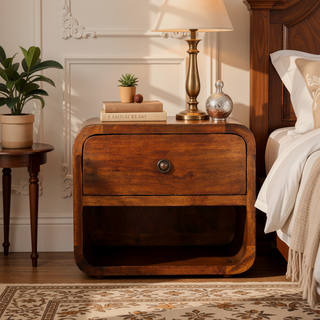 Sunvega Solid Mango Wood Wall Mounted Nightstand with Drawer and Open Slot