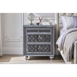 Sunvega Glam Traditional Style Nightstand with Velvet Tufted Drawers and Jewelry Tray