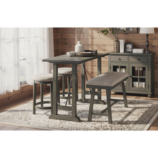Sunvega Light Gray Finish Industrial Design Wood Frame Counter Height Bench