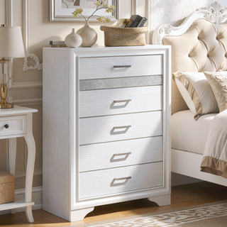 Sunvega Chic White 6-Drawer Bedroom Chest with Jewelry Drawer and Felt Lining