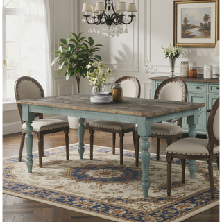 Sunvega Powder Coat Weathered Brown and Antique Blue Finish Rectangular Dining Table