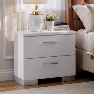 Sunvega Modern High Gloss White Finish Nightstand with Two Storage Drawers