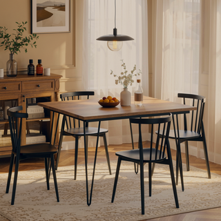 Sunvega Natural Mango Wood Square Dining Table with Hairpin Legs for Kitchen