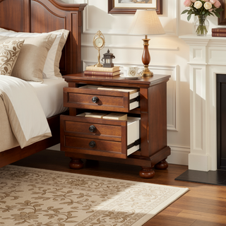 Sunvega Gray Modern Nightstand with Full Extension Drawers and Felt-Lined Top