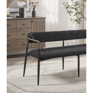 Sunvega Black Chenille Finish Bench with Padded Seat and Back Cushion for Modern Space