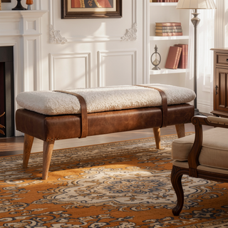 Sunvega Buffalo Hide Leather Bench with Clean Lines and Contemporary Aesthetic for Any Room