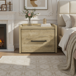 Sunvega Macadamia Floating Nightstand with Roomy Drawer for Bedroom Storage