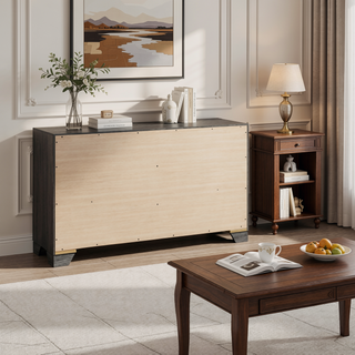Sunvega Brown Oak Wood Grain Finish Dresser Cabinet with Six Spacious Drawers