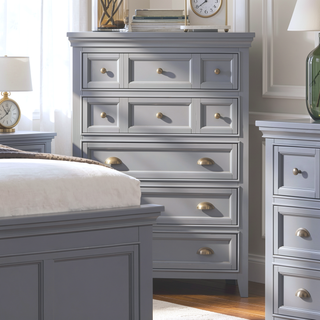 Sunvega Transitional Gray Solid Wood Chest with 5 Felt-Lined Drawers and Ball Bearing Glides