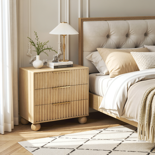 Sunvega Modern Bedroom Dresser with Fluted Panels and Rounded Legs in Light Oak