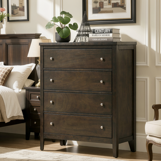 Sunvega Dark Cocoa Four Drawer Chest with Brushed Nickel Hardware for Bedroom