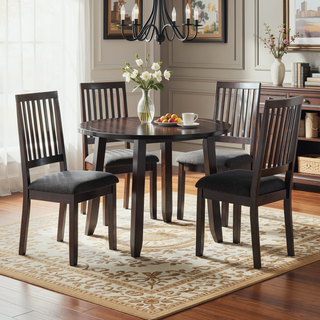 Sunvega 5-Piece Dining Set with Espresso Finish and Gray Tweed Chairs