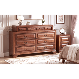 Sunvega Cappuccino Nightstand with Curved Drawer Fronts and Real Wood Veneers