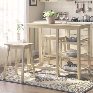 Sunvega 3-Piece Counter Height Set with Shelves and Saddle Seat Stools