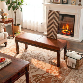 Sunvega Mid-Century Modern Austin Antique Tan Leather Upholstered Bench with Tapered Legs