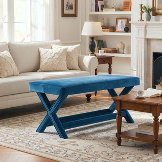 Sunvega Mid-Century Modern Velvet Upholstered Accent Bench with X-Crossed Legs