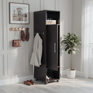 Sunvega 63 Inch Tall Wardrobe Cabinet with Mirror and Three Shelves for Bedroom Storage