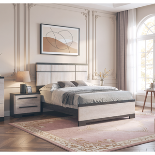 Sunvega Contemporary Two Drawer Nightstand with Brown Gray Rustic Finish