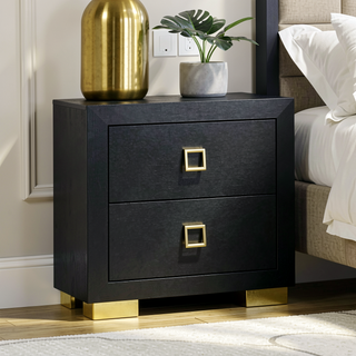 Sunvega Black Contemporary Nightstand with Gold Trim and Square Pulls Metal Legs