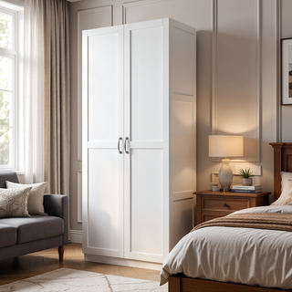 Sunvega Modern Free Standing Wardrobe Closet with 4 Adjustable Shelves for Bedroom