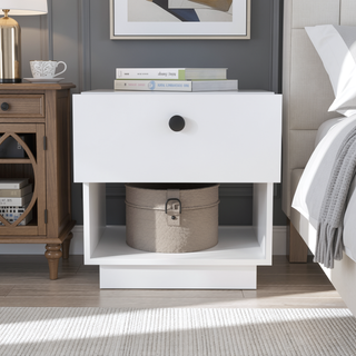Sunvega White Nightstand with Convenient Drawer and Open Lower Shelf for Bedroom