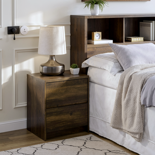 Sunvega Mango Wood Grain Nightstand with Motion Sensor LED Lights and USB Outlets