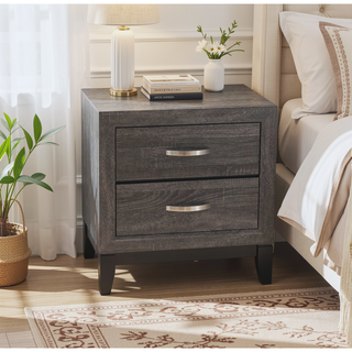 Sunvega Rustic Grey Oak Modern Nightstand with 2 Drawers Bedroom Furniture