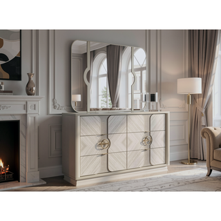 Sunvega Eternity Traditional Style 6-Drawer Dresser with Wood and Gold Accents