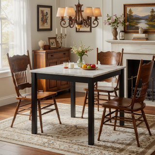 Sunvega Contemporary White Faux Marble Dining Table with 4 Blue Velvet Chairs