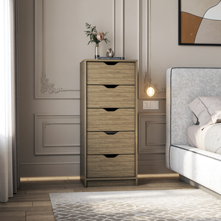 Sunvega Slim 5-Drawer Storage Chest of Drawers in Natural Oak for Limited Space