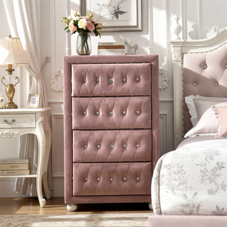Sunvega Stylish Upholstered Fabric Chest with Arched Headboard and Drawers