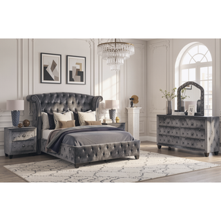 Sunvega Sophia Cream Velvet Upholstered Crystal Tufted 5-Drawer Chest for Bedroom
