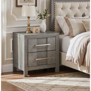 Sunvega Kenzo Modern 2-Drawer Nightstand with Silver Metal Handles in Gray