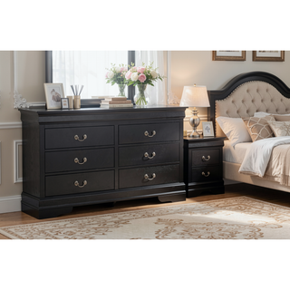 Sunvega Black Traditional Dresser with Spacious Drawers for Bedroom Organization