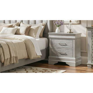 Sunvega Modern Silver Wood Nightstand with Contrast Finish Leg and Handle
