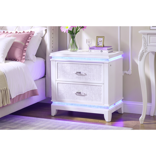 Sunvega Modern 2-Drawer LED Nightstand with Mirror Front for Bedroom Storage
